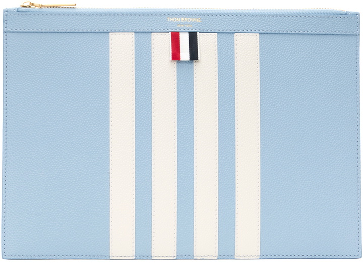 Photo: Thom Browne Blue Small Pebble Grain 4-Bar Pouch