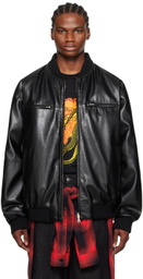 LU'U DAN Black Reversible Faux-Leather Bomber Jacket