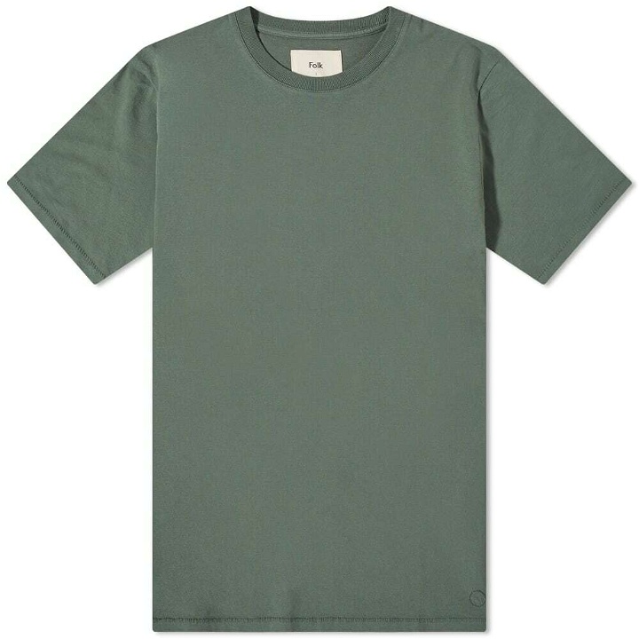 Photo: Folk Men's Contrast Sleeve T-Shirt in Dark Olive