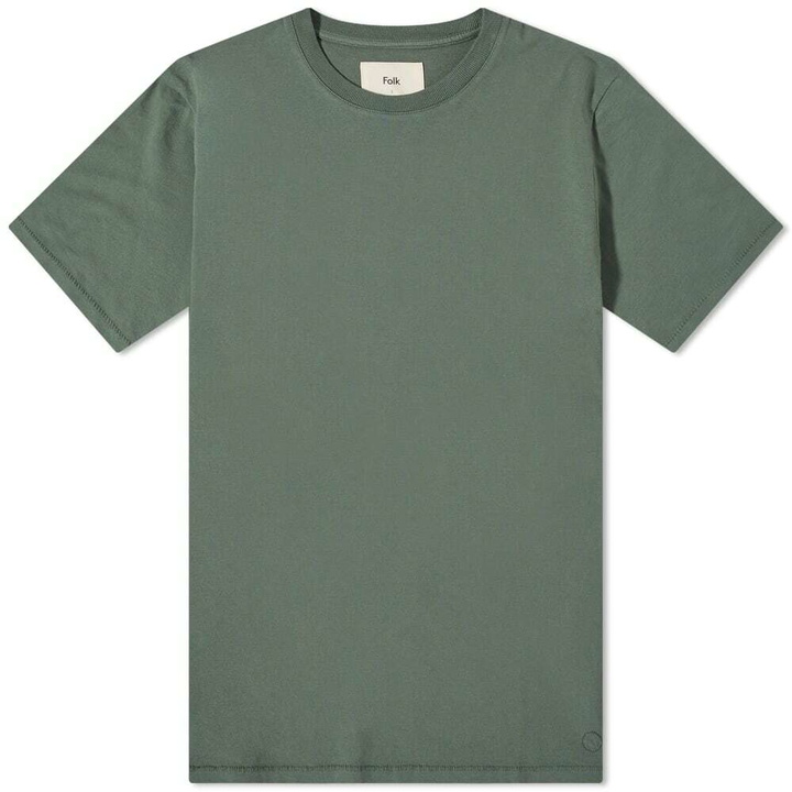 Photo: Folk Men's Contrast Sleeve T-Shirt in Dark Olive