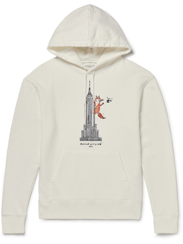 Photo: Maison Kitsuné - Olympia Le-Tan Logo-Embroidered Printed Cotton-Jersey Hoodie - Neutrals