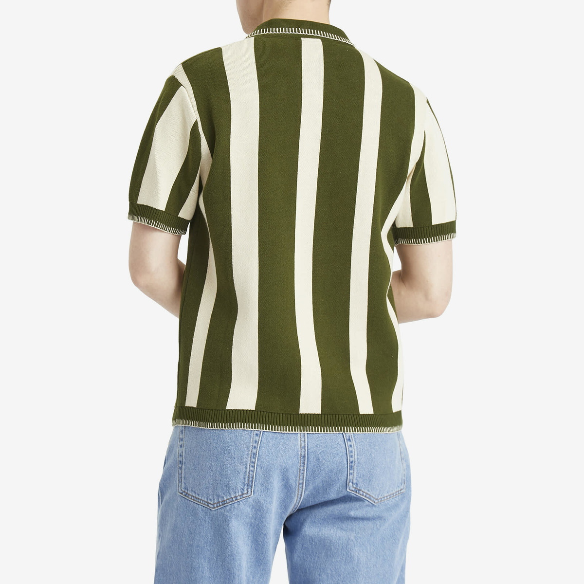 Percival Men's Knitted Stripe Cuban Shirt in Forest