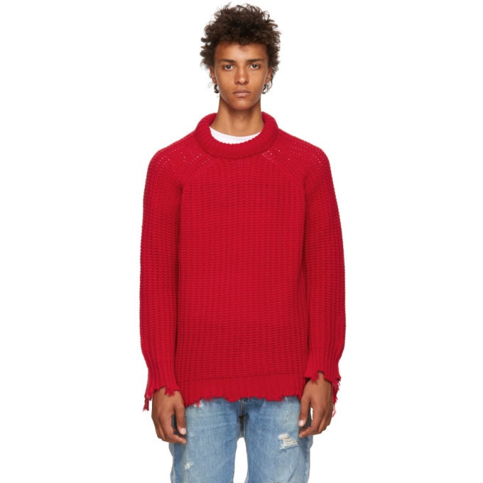 Photo: R13 Red Oversized Distressed Fisherman Sweater