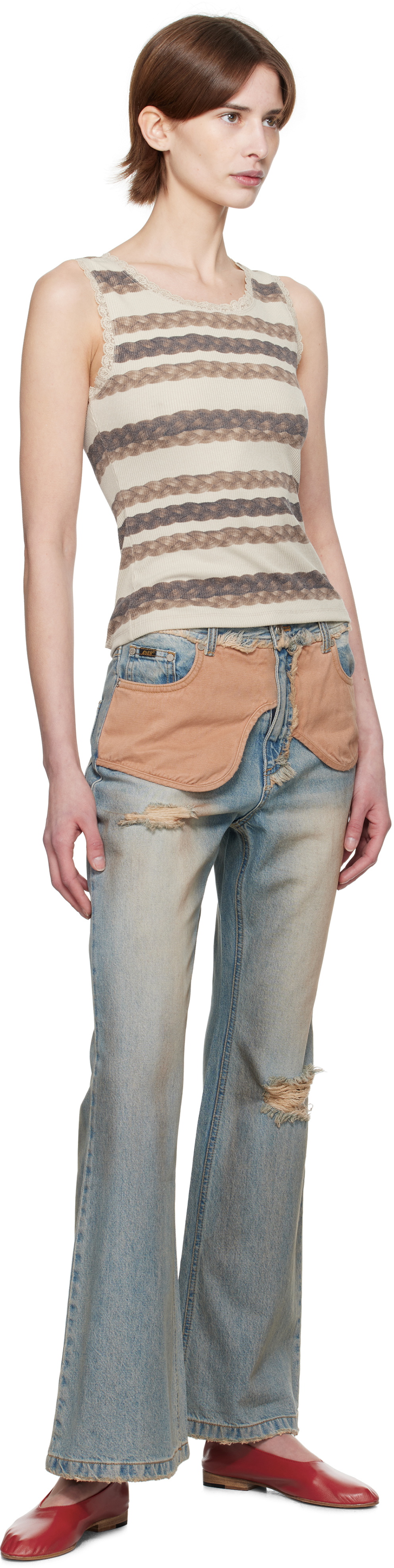 Andersson Bell Blue Deconstructed Dirty Wash Bootcut Jeans