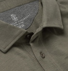 Brunello Cucinelli - Layered Slub Cotton Polo Shirt - Men - Army green