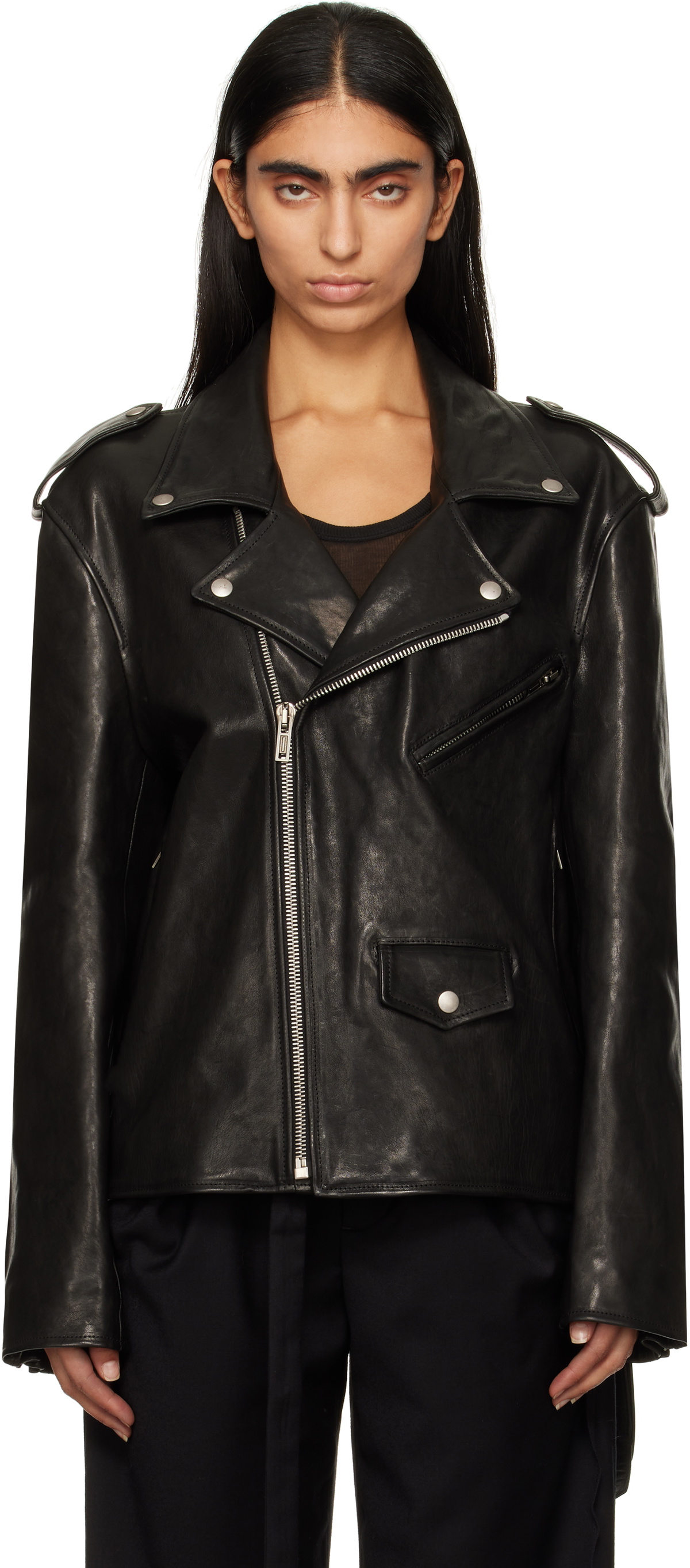 ANN DEMEULEMEESTER Selma Tailored Peak Lapel Leather Jacket Ann