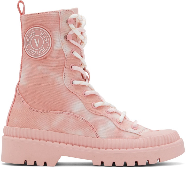 Photo: Versace Jeans Couture Pink & White Tie-Dye V-Emblem Boots