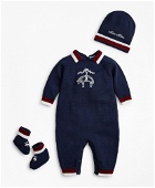 Brooks Brothers Boys Knit Wool Bodysuit, Hat & Booties Set - 3 Months | Navy