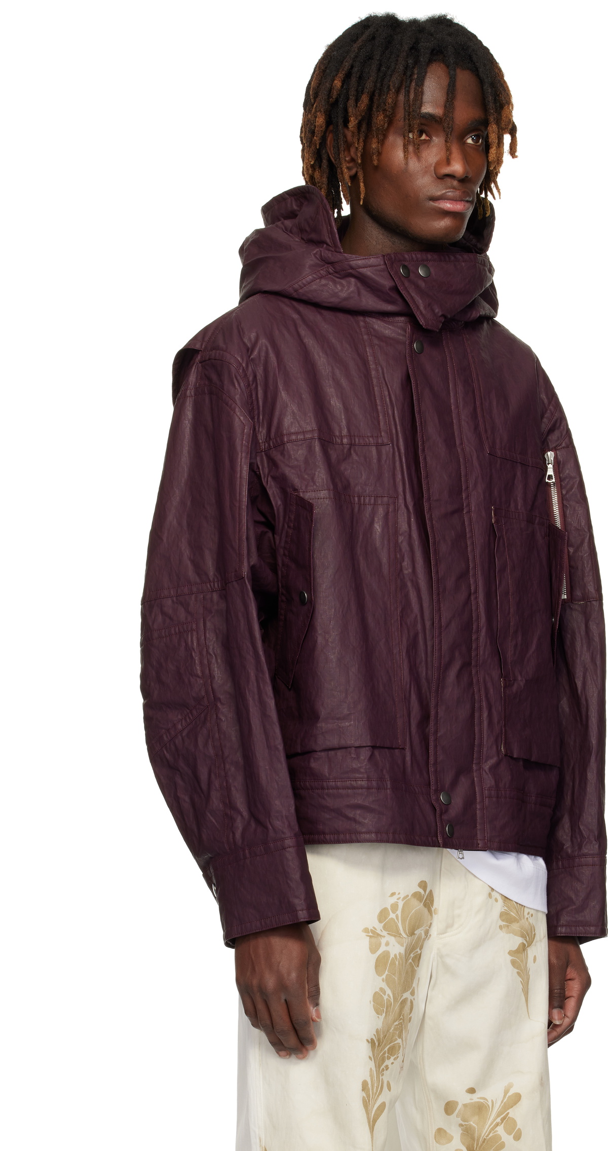 DRIES VAN NOTEN ジャケット パープル/カモフラージュ Dries Van Noten Vida Orchid Spots Print Textured Satin Moto Jacket