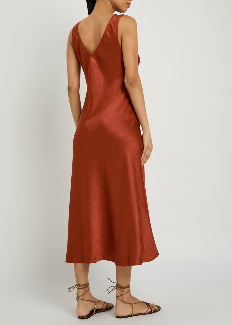 Polo Ralph Lauren V-neck Satin Midi Cocktail Dress Red