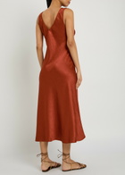 Polo Ralph Lauren V-neck Satin Midi Cocktail Dress Red