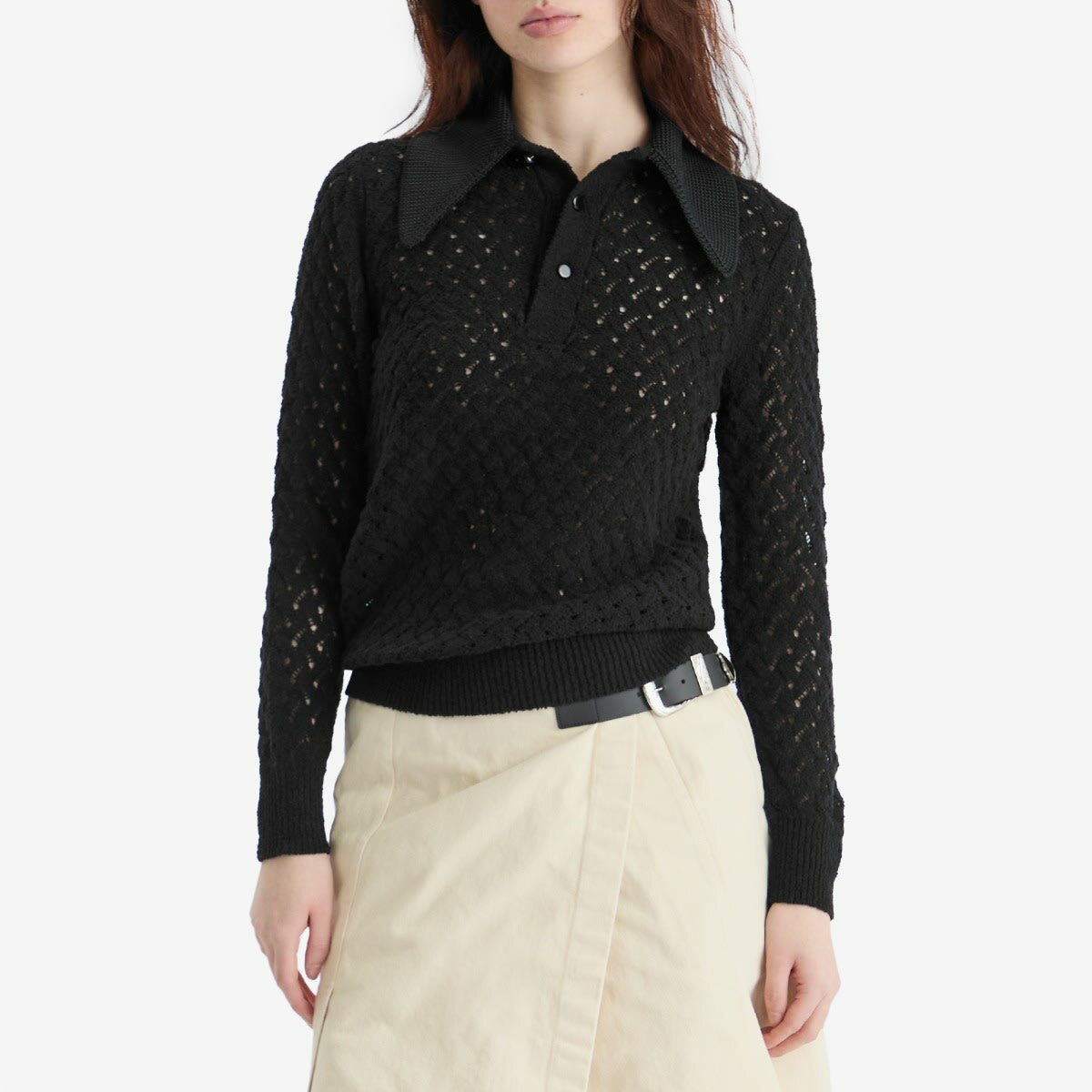 TOGA ARCHIVES Women's TOGA Lace Knit Polo Shirt in Black