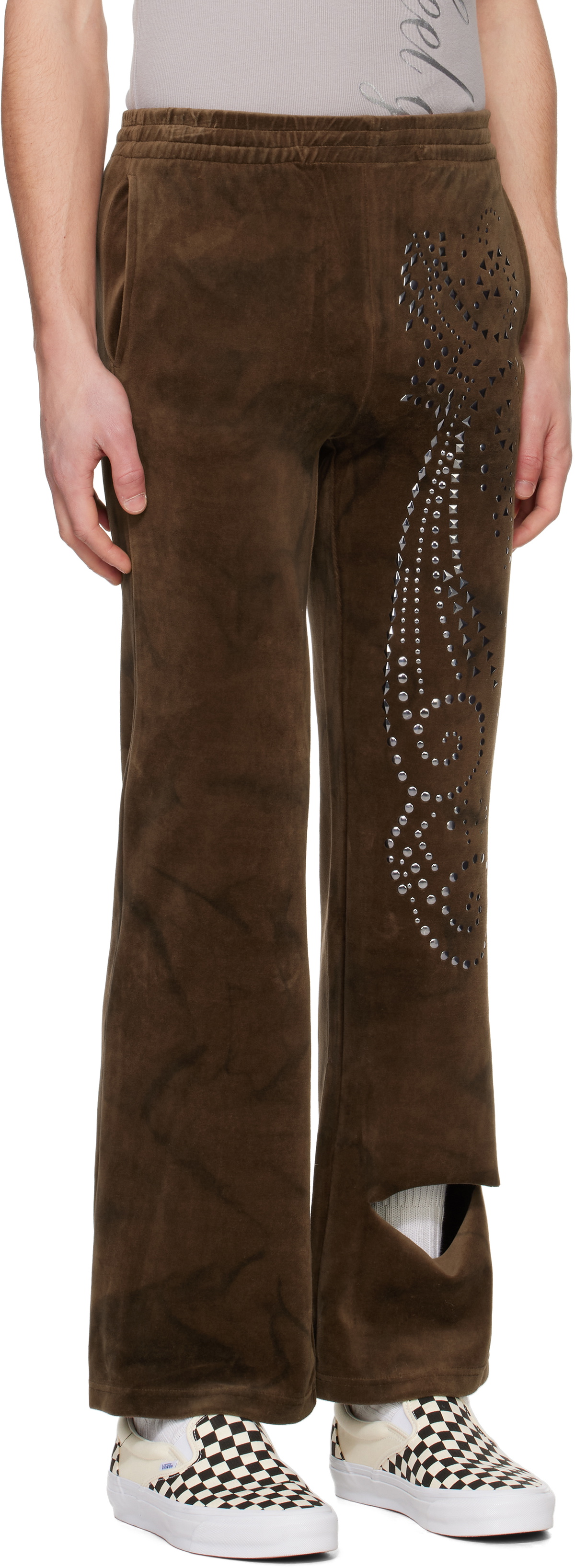 Praying Brown Velvet Flared Sweatpants