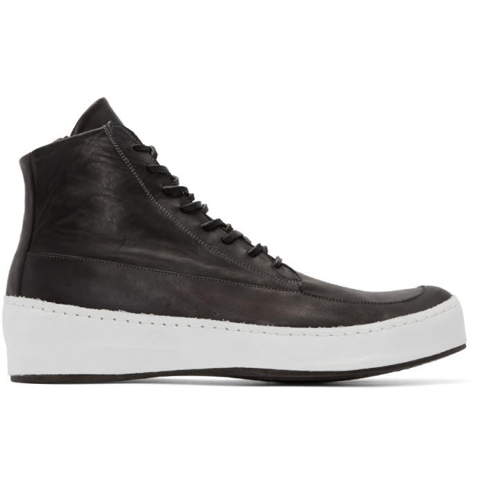 Nude:mm Black and White Leather High-Top Sneakers