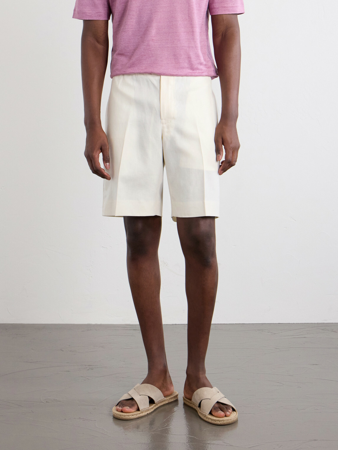 Zegna - Straight-Leg Pleated Linen Drawstring Shorts - White