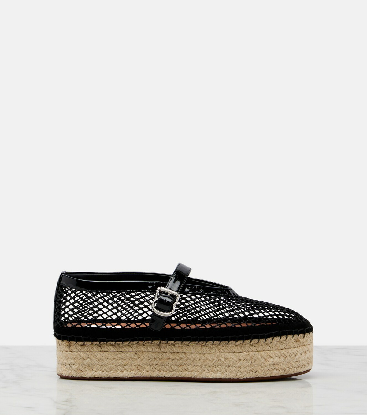 Alaïa Fishnet leather-trimmed espadrilles