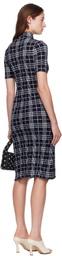 Burberry Navy & White Check Wool Blend Midi Dress
