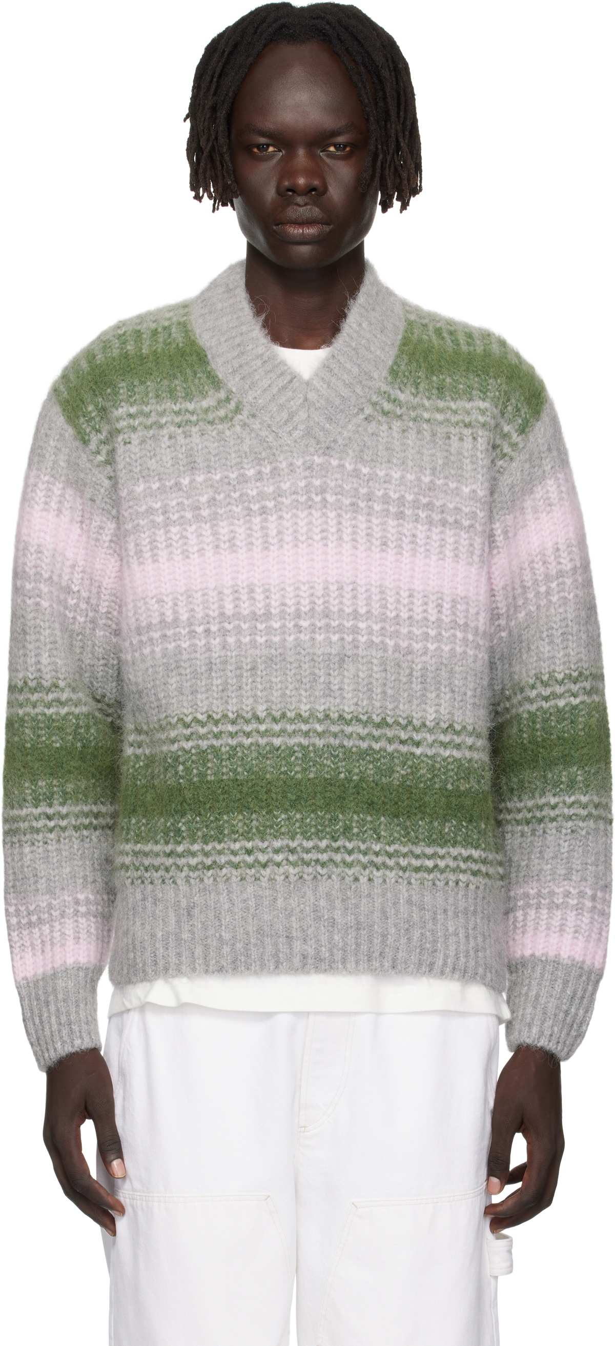 Kenzo Gray & Green Kenzo Paris 'KENZO Speed Stripe' Sweater