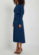 Victoria Beckham Pleated Woven Midi Dress Dark Blue