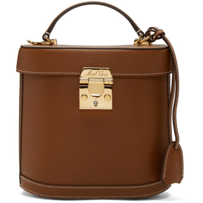 Mark Cross GRACE Mini Leather Box Bag Bag in Orange Saffiano Leather