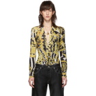 Versace Black and Yellow Heritage Stamp Deep-V Bodysuit
