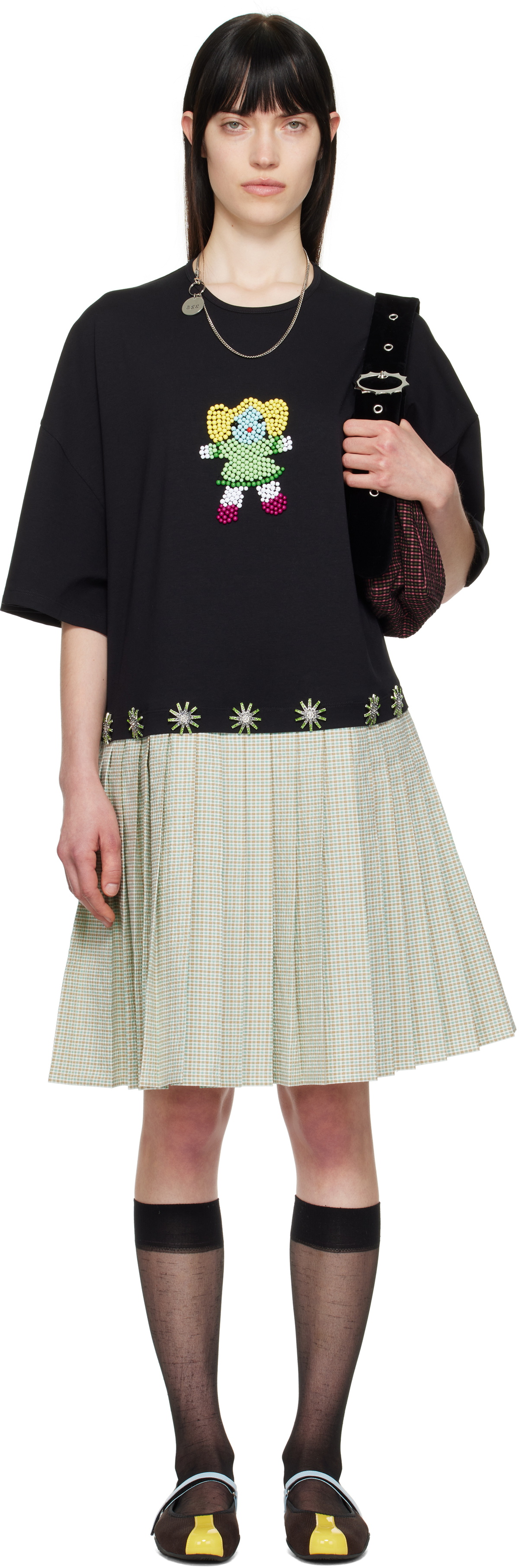 Chopova Lowena Black & Green Saltos Kilt Midi Dress Chopova
