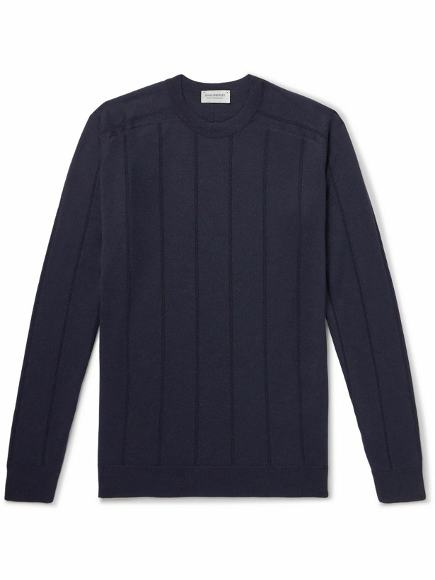 Photo: John Smedley - Striped Merino Wool Sweater - Blue