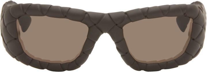 Photo: Bottega Veneta Brown Intrecciato Rectangular Sunglasses