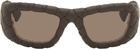 Bottega Veneta Brown Intrecciato Rectangular Sunglasses