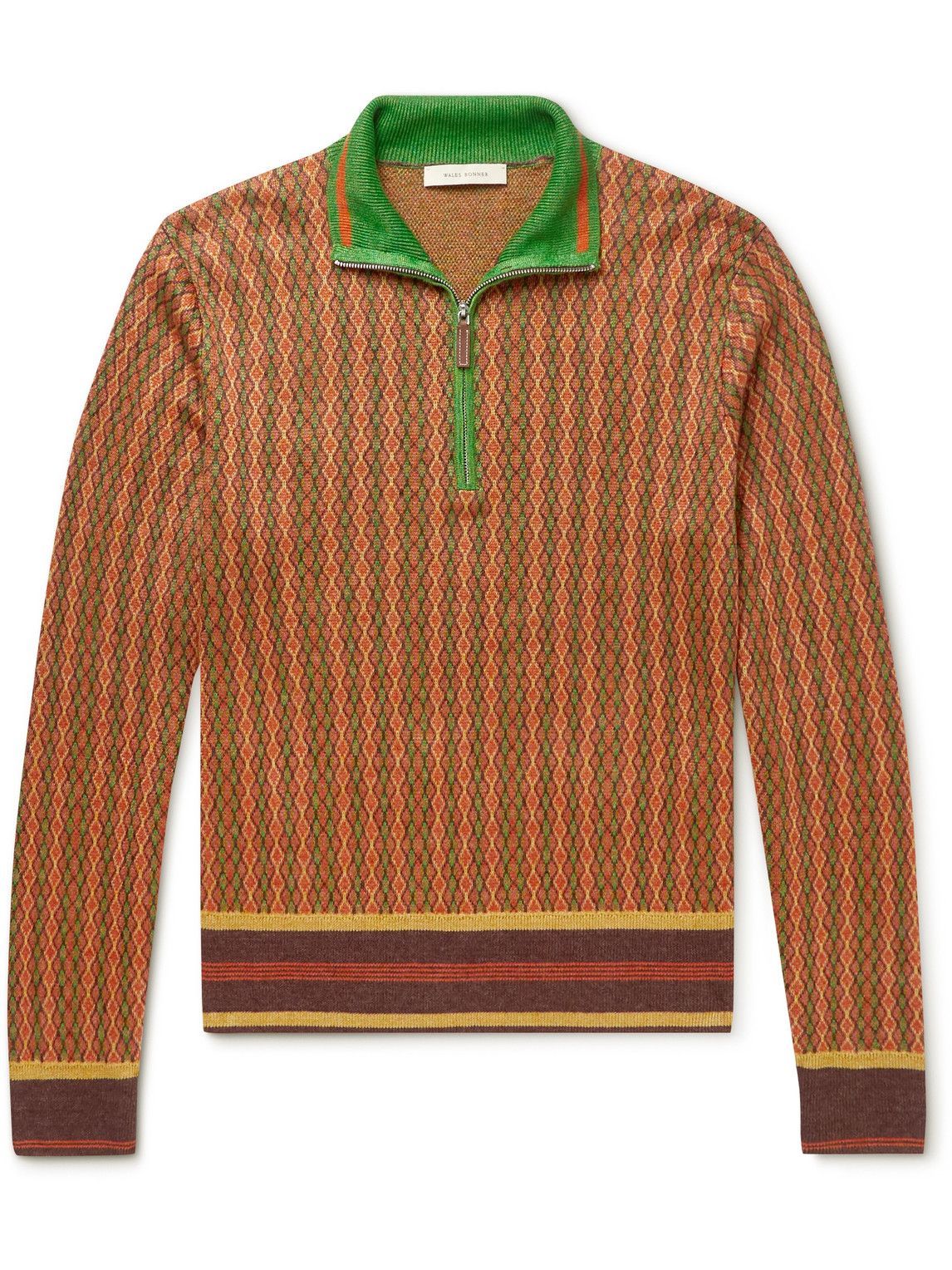 Wales Bonner - Orchestre Linen-Jacquard Half-Zip Sweater - Brown