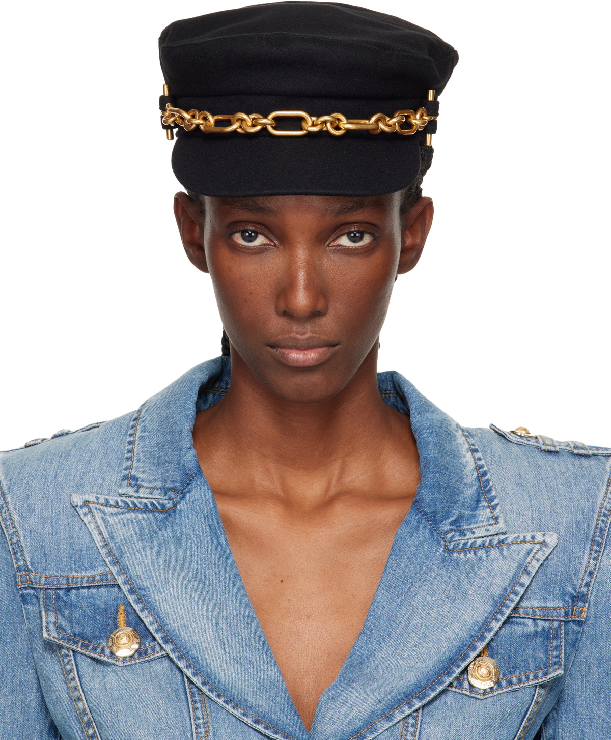 Balmain Black Brandebourg Wool Cap