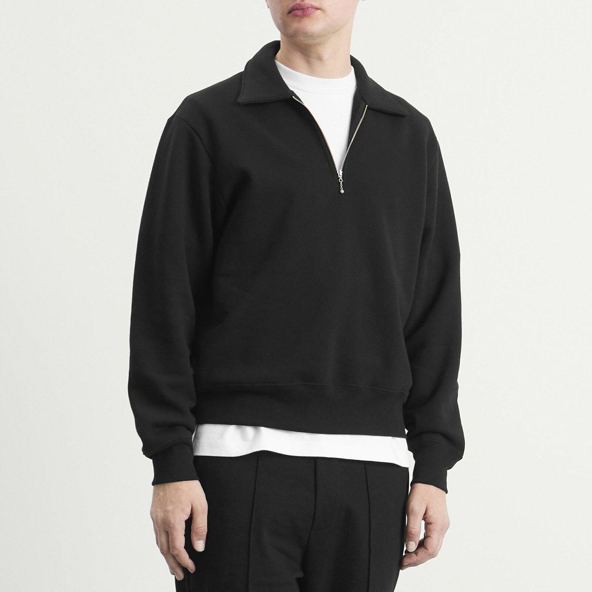 Lady White Co. Men's Cotton Wool Quarter Zip Sweatshirt in Black