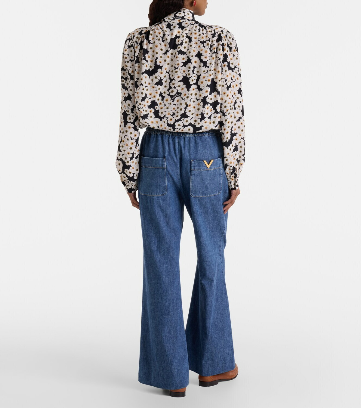 Valentino Cotton chambray wide-leg pants