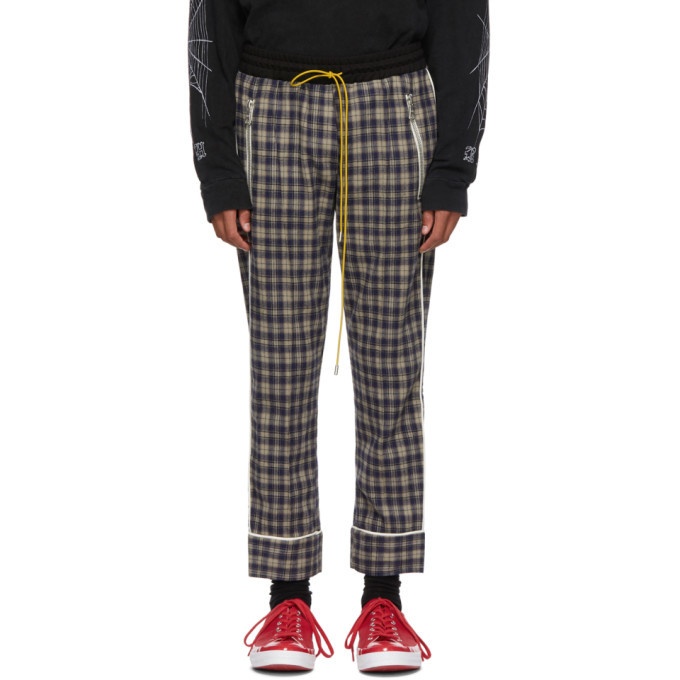 Photo: Rhude Beige and Blue Check Pajama Trousers