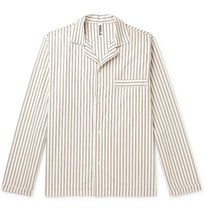 Photo: TEKLA - Camp-Collar Striped Organic Cotton-Poplin Pyjama Shirt - White