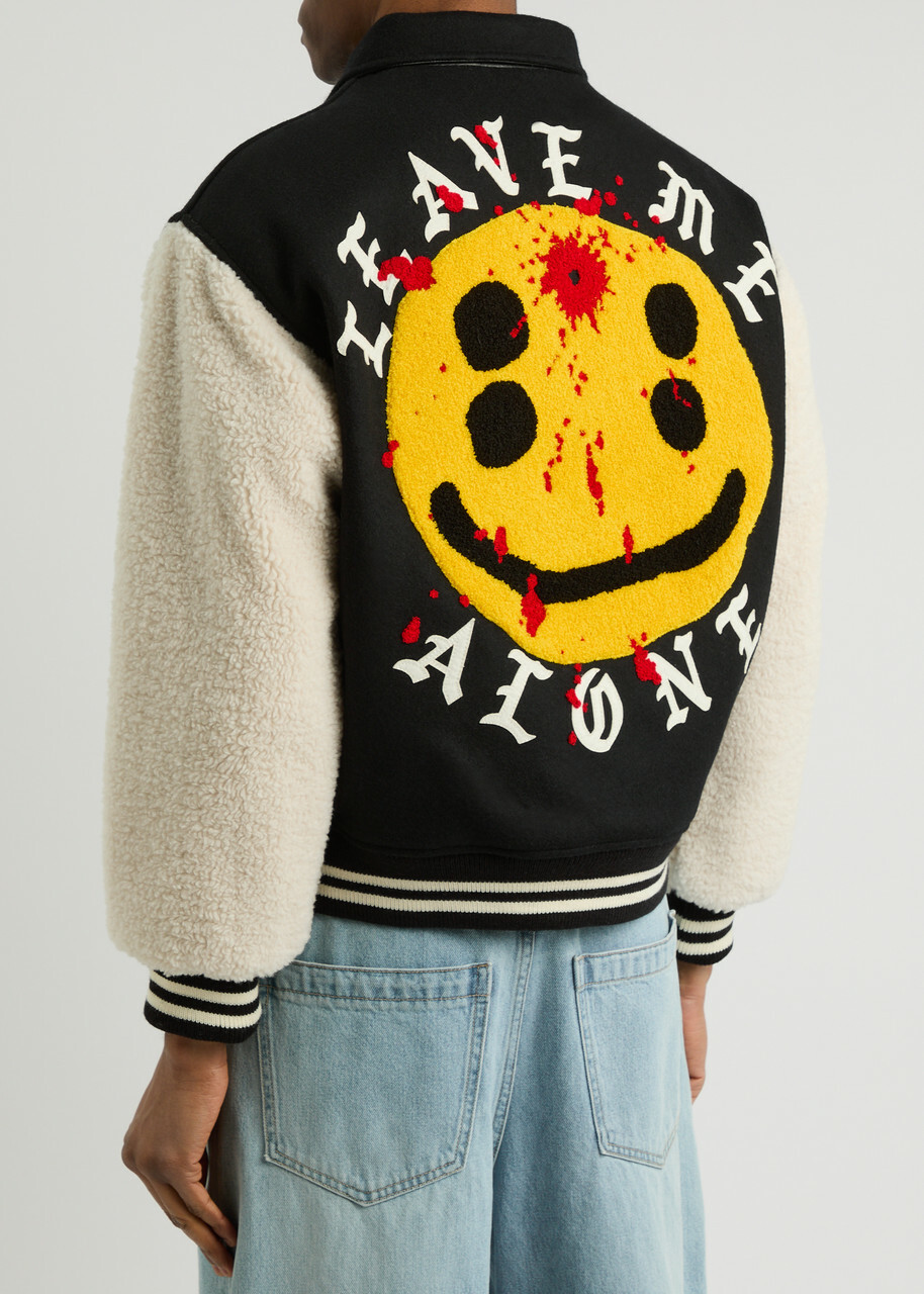 Saint Mxxxxxx X Cactus Plant Flea Market Panelled Wool-blend Varsity Jacket Black And White