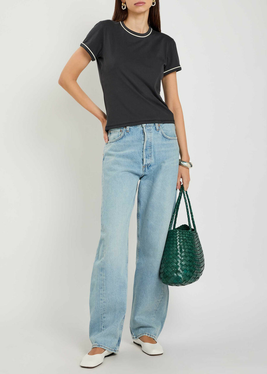 Frame The Ringer Pipe-trim Cotton T-shirt Navy