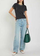Frame The Ringer Pipe-trim Cotton T-shirt Navy