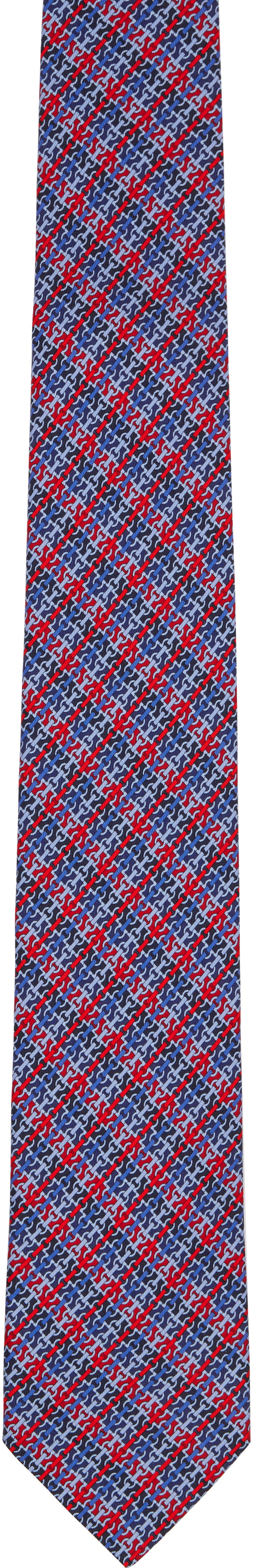 Ferragamo Navy Gancini Chain Print Silk Tie