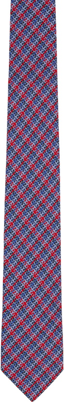 Photo: Ferragamo Navy Gancini Chain Print Silk Tie