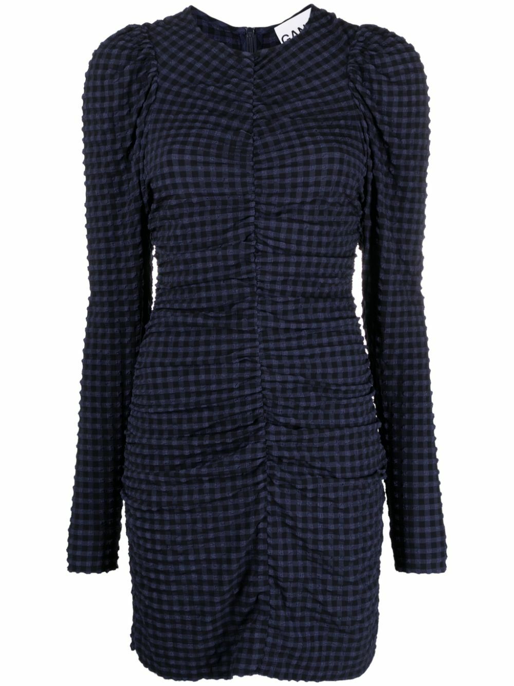 ganni blue checkered dress GANNI blue checked seersucker puffsleeves midi dress – BOREAL REBORN main image 0
