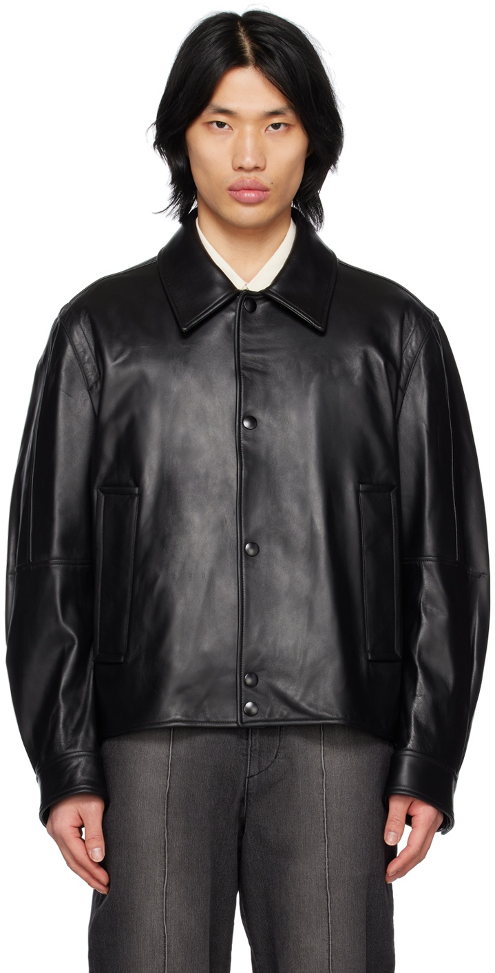 Solid Homme Black Short Leather Jacket Solid Homme