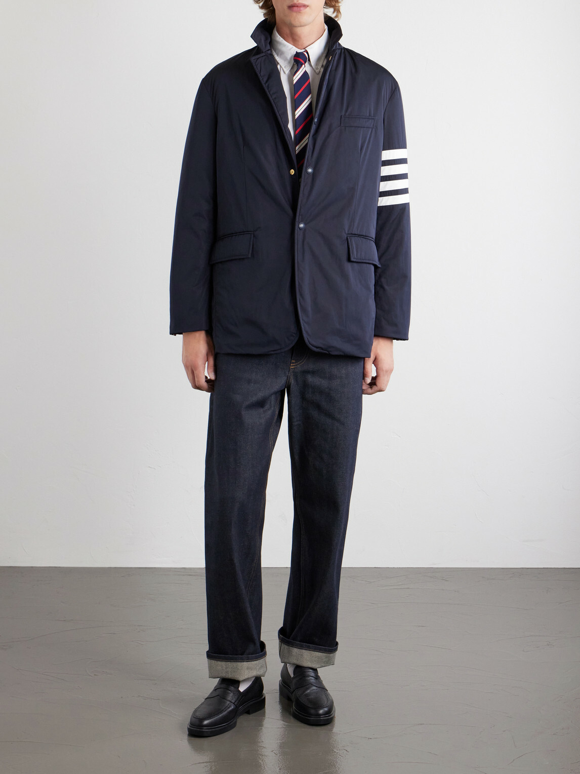 Thom Browne - Striped Shell Down Jacket - Blue