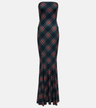 Norma Kamali Strapless fishtail checked gown