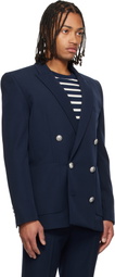 Balmain Navy Grain de Poudre Blazer