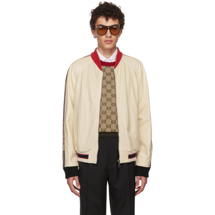Photo: Gucci White Perforated Leather Bomber Jacket 