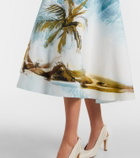 Oscar de la Renta Printed cotton-blend poplin midi skirt