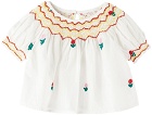 Stella McCartney Baby White Flower Embroidery Smocked Top & Bloomers Set