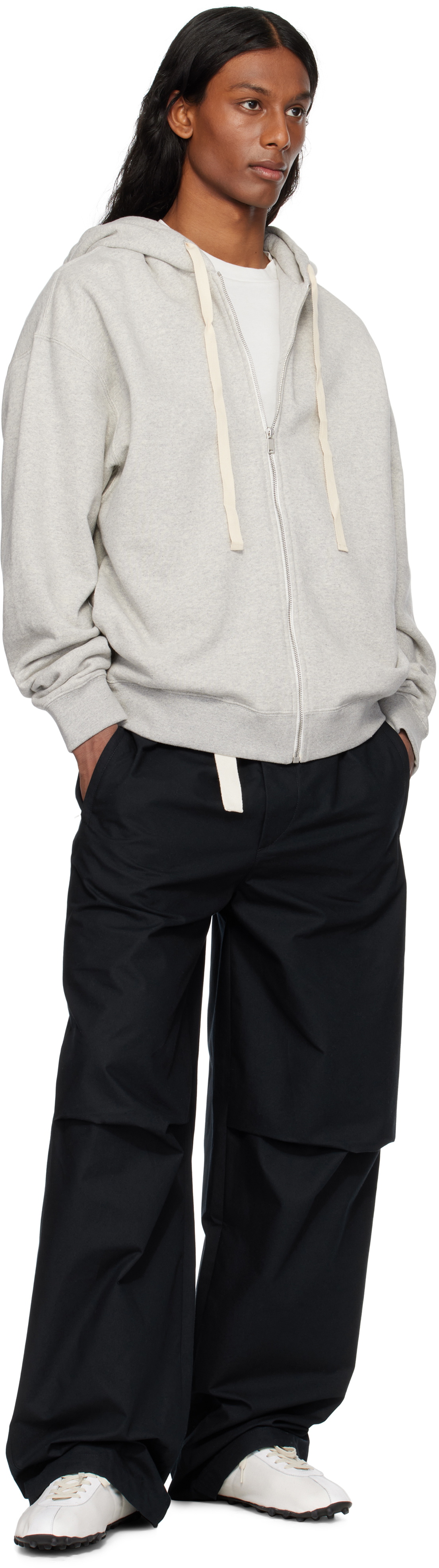 Jil Sander Gray Zipped Hoodie