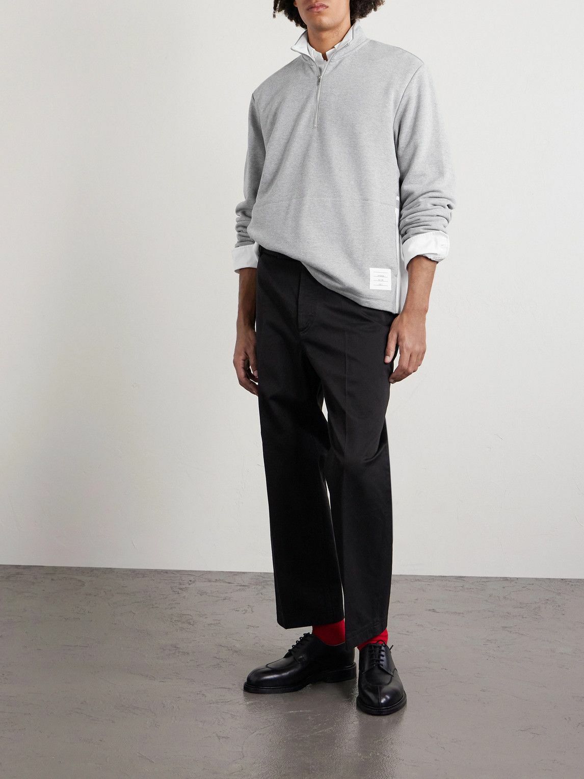 Thom Browne - Logo-Appliquéd Cotton-Jersey Half-Zip Sweatshirt - Gray